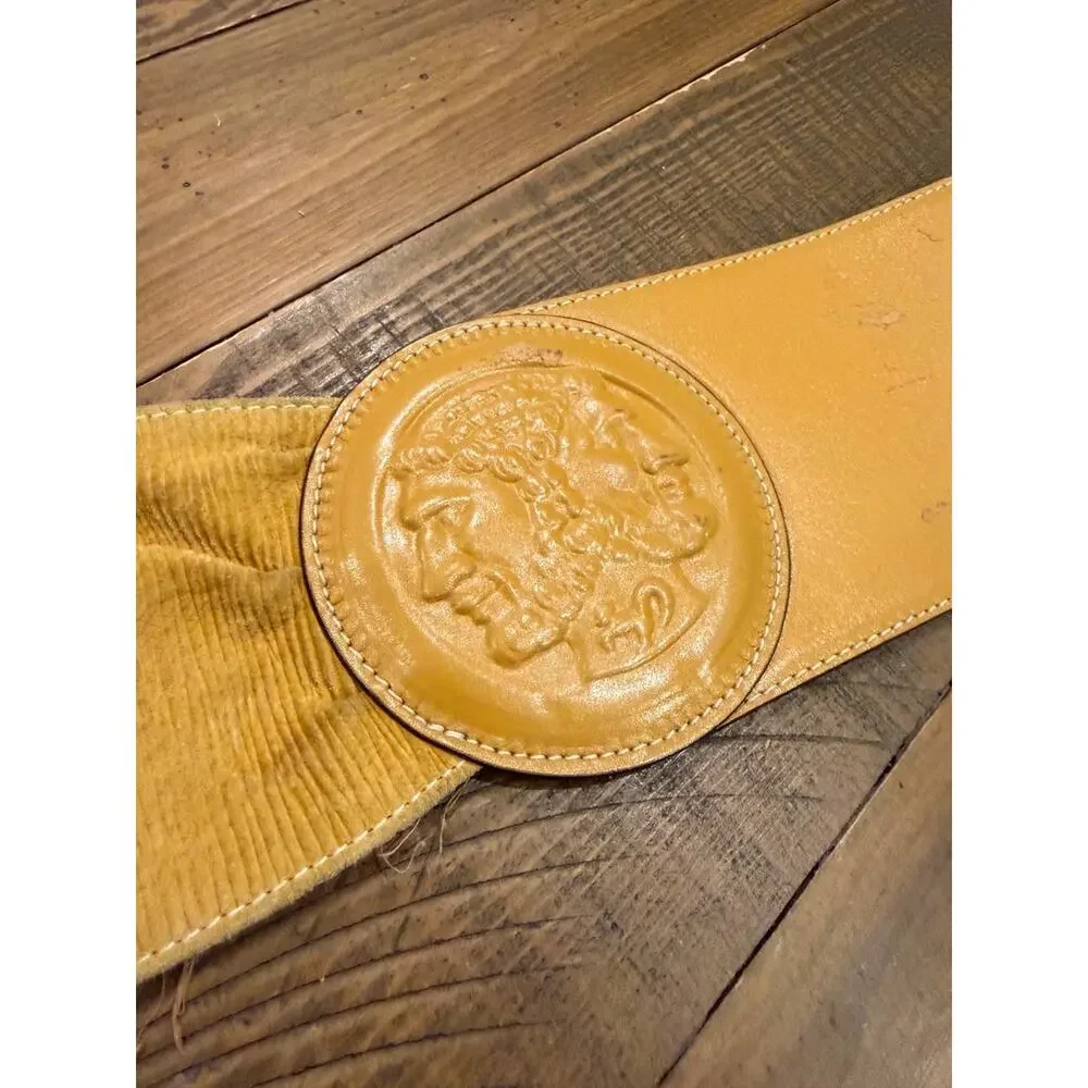 FENDI BROKEN Leather Belt Mustard Yellow HEAVILY USED